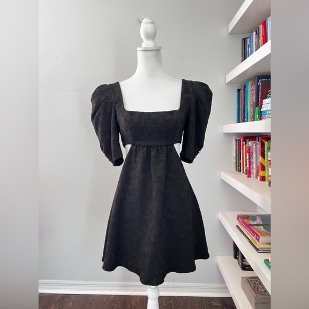 Majorelle Tillie Black mini dress with puffy sleeves and cut outs size small